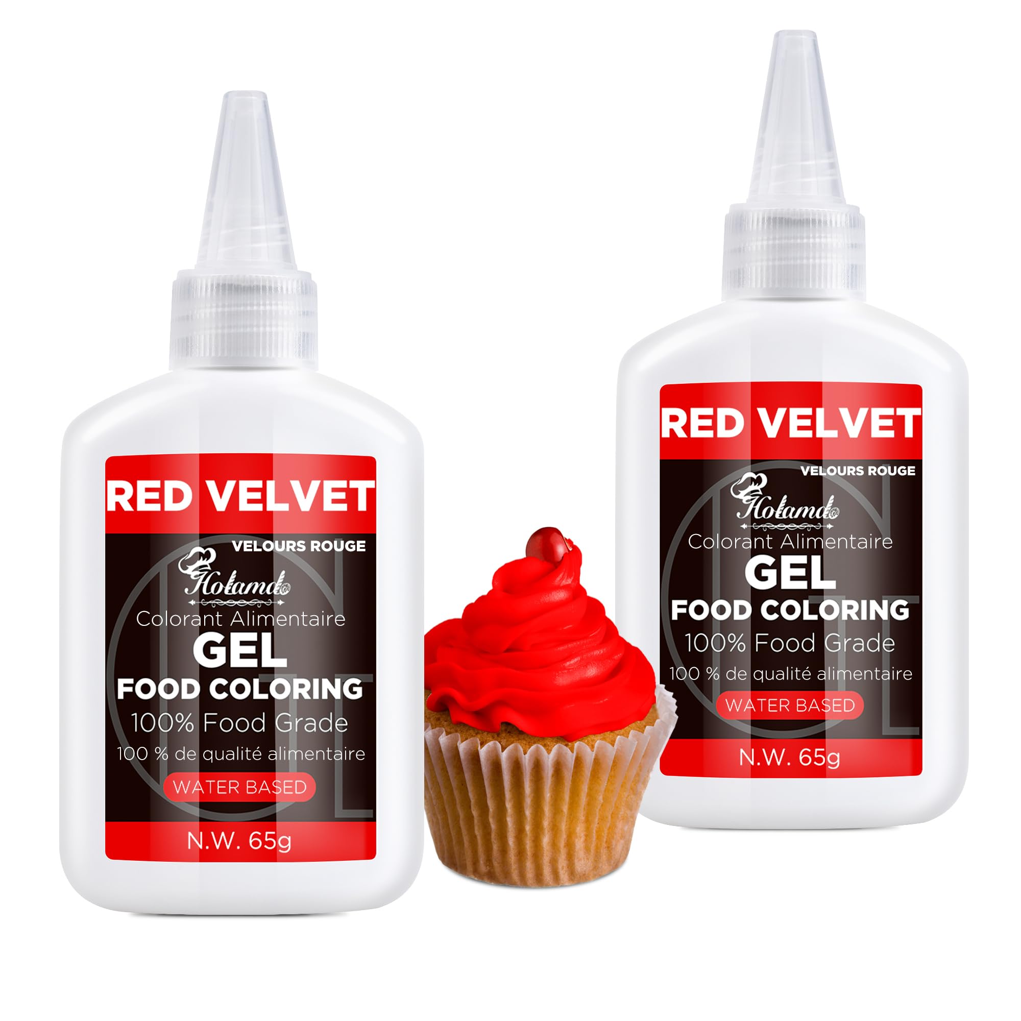 Gel Food Coloring Red Velvet, 65g X 2 Food Coloring Gel Set, Food Grade Food Dye Natural Tasteless, Plant-Based Food Color for Icing, Baking, Candy, Chocolate, Cake Decorations, Fondant, Easter Egg