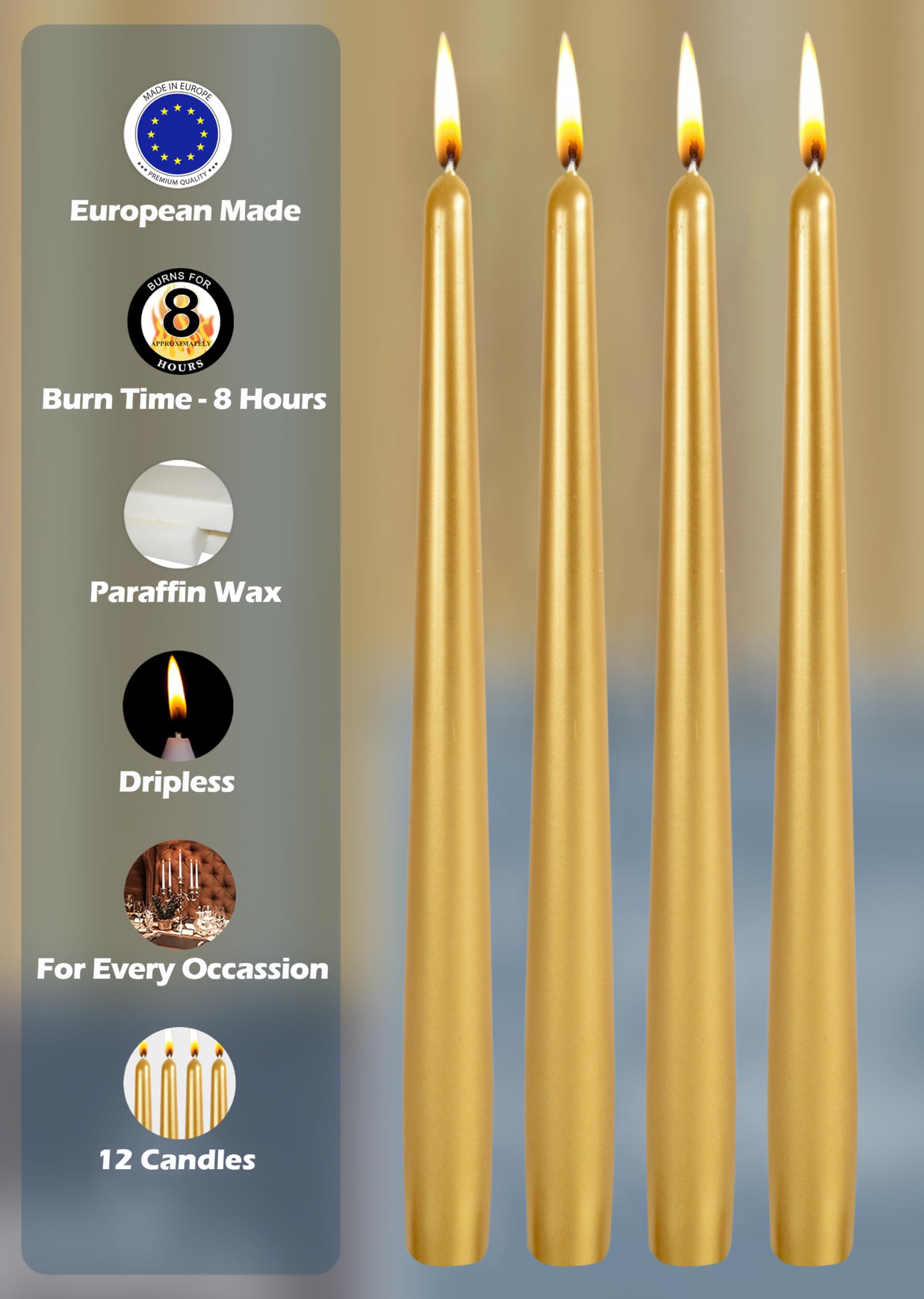 Candele Coniche 25 Cm - Set Da 12, Bianche, Senza Profumo, Antigoccia, Durata 8 Ore, Per Eventi - Foto 6