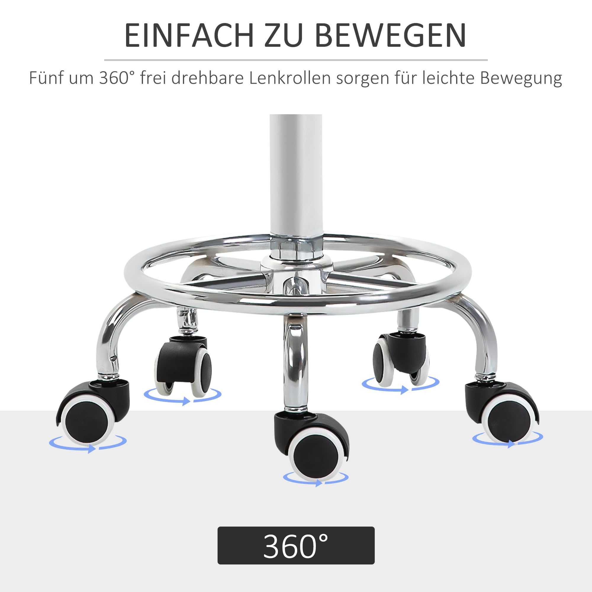 Vinsetto Rollhocker Höhenverstellbar mit Fußring Schwarz Ø42 x 50-64 cm