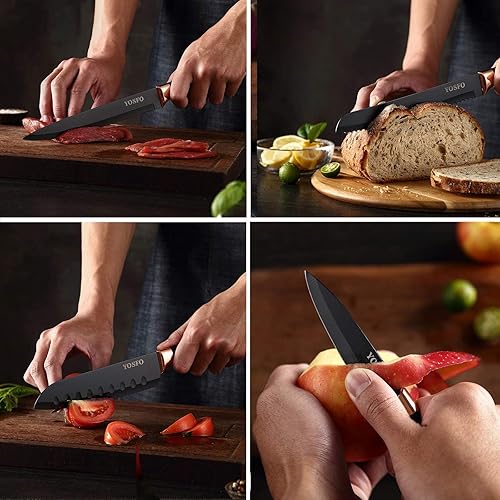 Miniatura 5 de Juego de cuchillos de cocina con bloque y afilador, juego de 17 cuchillos de acero inoxidable incluye juego de cuchillos de carne dentados, Juego de