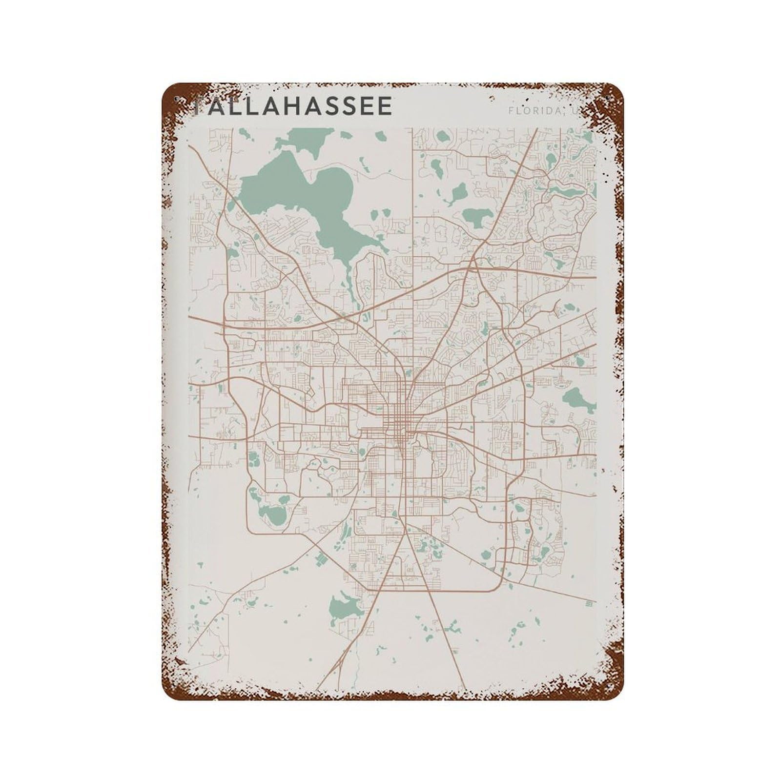 xiaoxiaoshen Tallahassee Map Florida Travel Gift Farmhouse Decor Wall Decor Art Metal Tin Poster Modern Home Decor Art Home Bar Shop Decorations Vintage Sign 40x30cm
