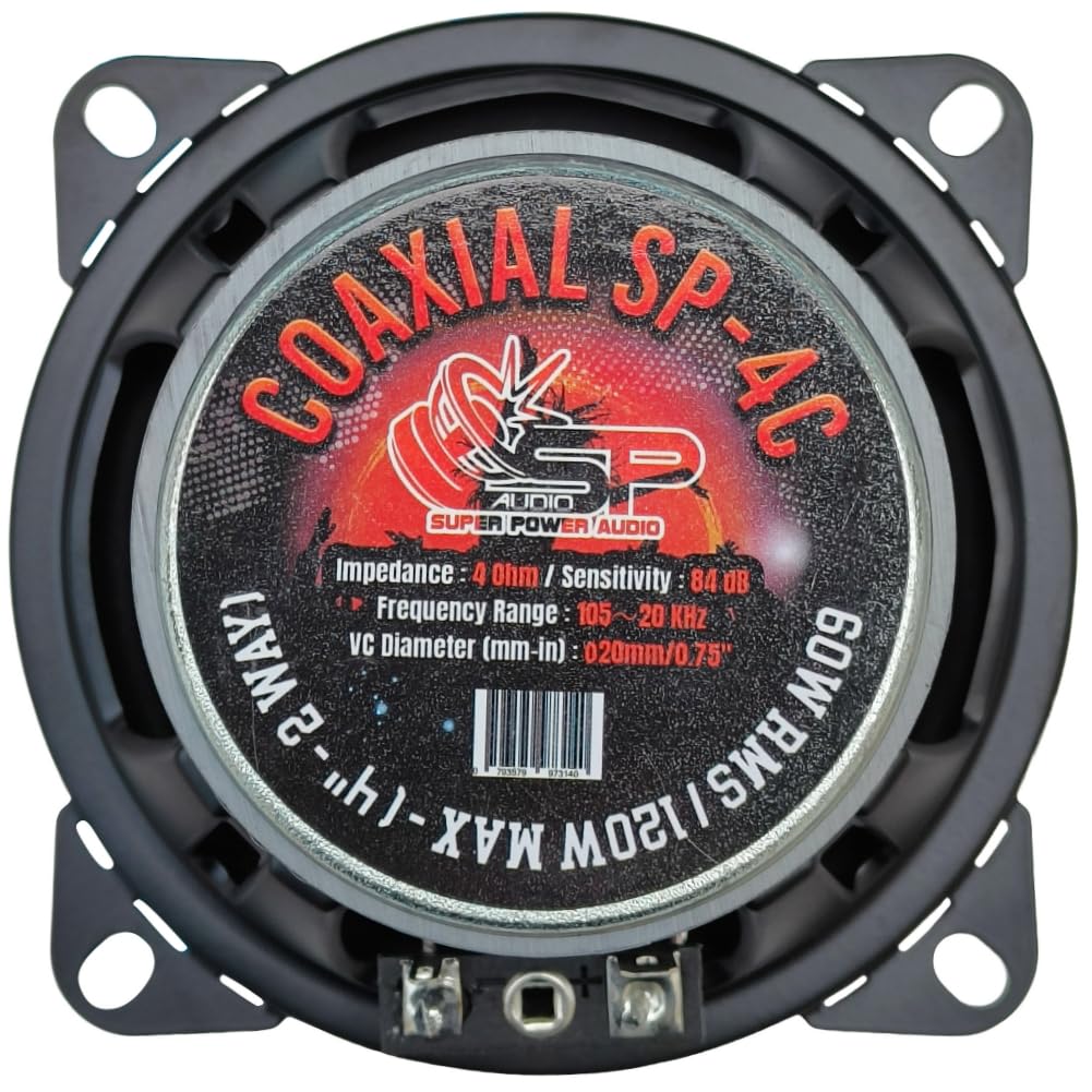 SP Audio 2 SP-4C altoparlanti diffusori coassiali a 2 vie, 4" 10 cm 100 mm, 60 watt rms 120 watt max, impedenza 4 ohm, sensibilità 84 db, portiere, sportelli, auto, a coppia