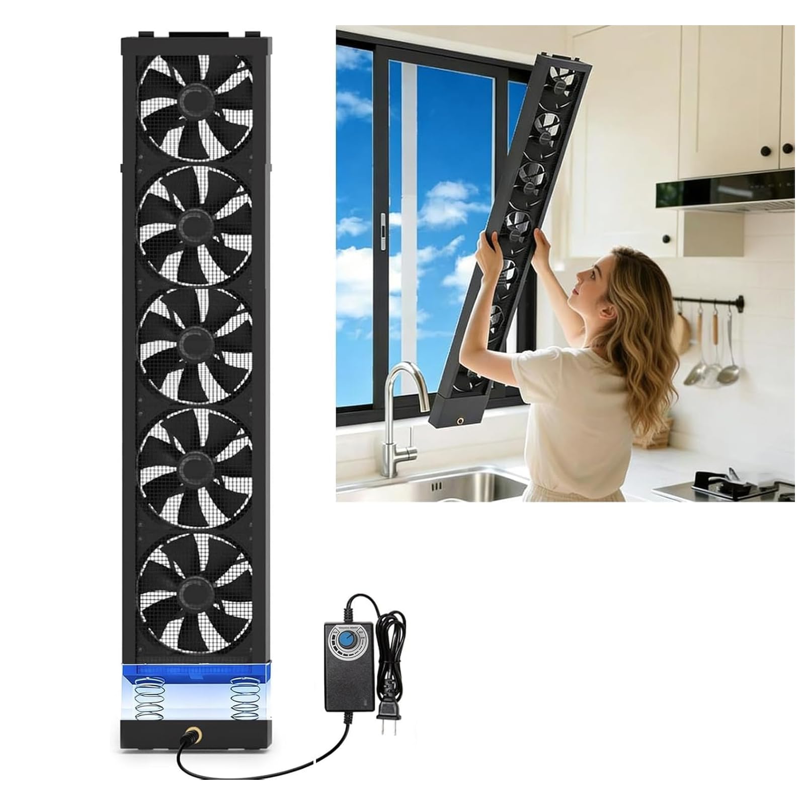 35.5-37.4 Inch Vertical Window Fan For Sliding Windows –Stepless Speed Control (0-2800 Rpm) Window Exhaust Fan Waterproof Vertical Window Fan With Living Rooms Bedroom Attics Garages