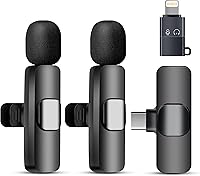 Vista 2 de Micrófono inalámbrico para iPhone, iPad y teléfono Android, paquete de 2 micrófonos inalámbricos de solapa Lavalier con reducción de ruido, mini