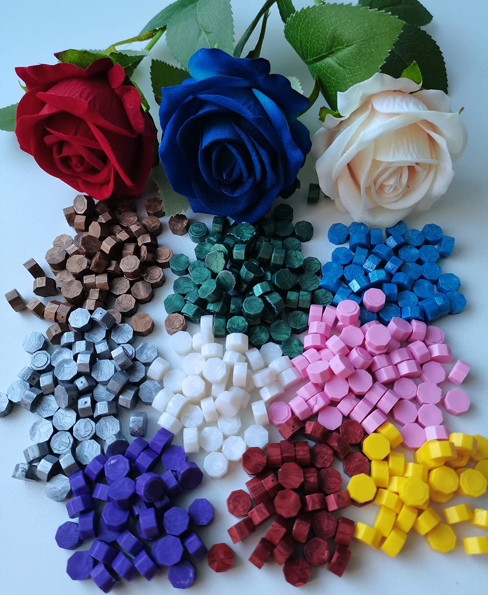 Kit Ceralacca Vintage – 300 Perline Ottagonali Rosa Con 4 Candele E 2 Cucchiai Fusori Per Timbro E Sigilli Personalizzati