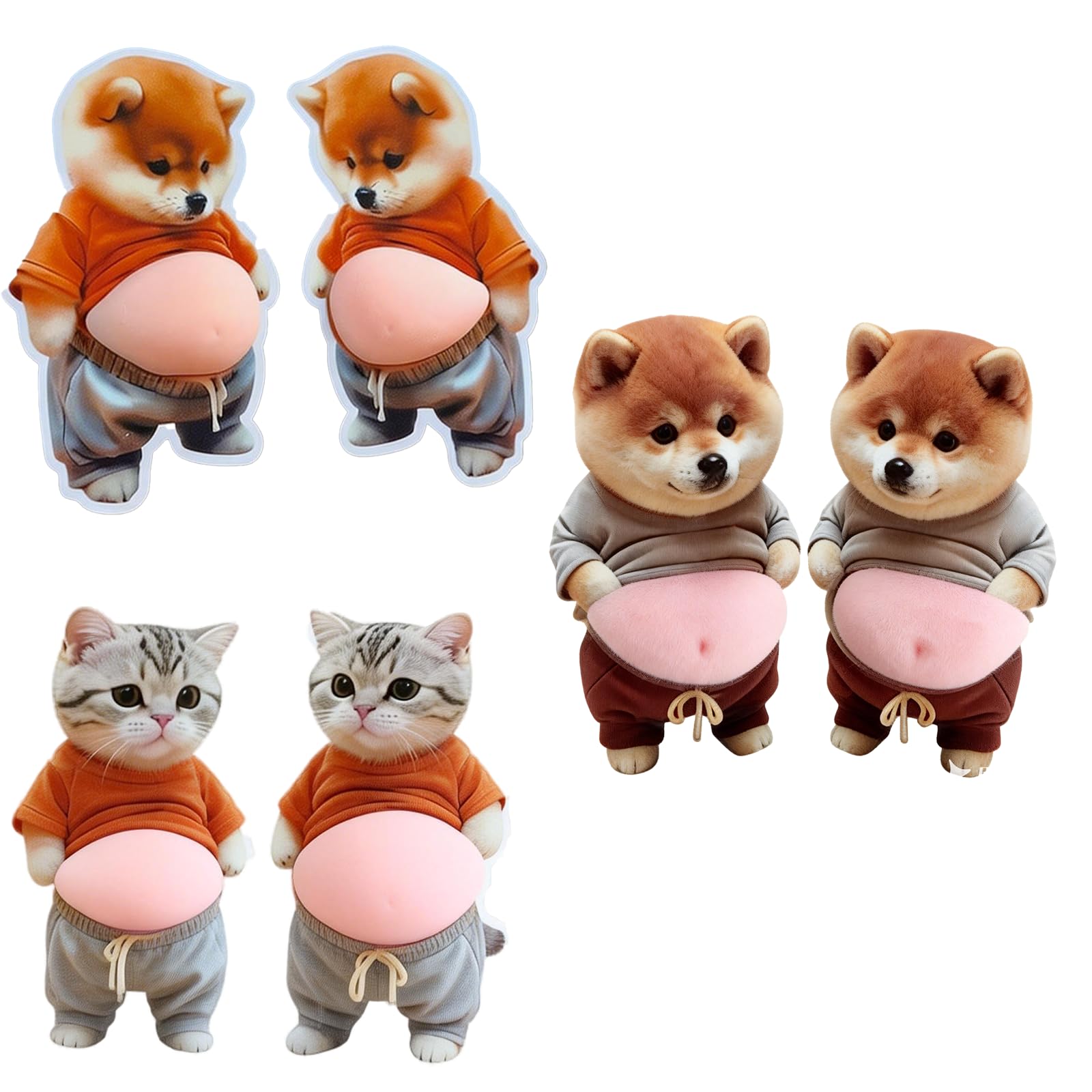 3D Cute Animal Belly Pads, Two of Each Kind, for Door Stoppers and Wall Protection, Silent Shock-Absorbing Pads, Suitable for Doorknobs, Refrigerators, Cabinets, Phones, and Car/Home Decoration.