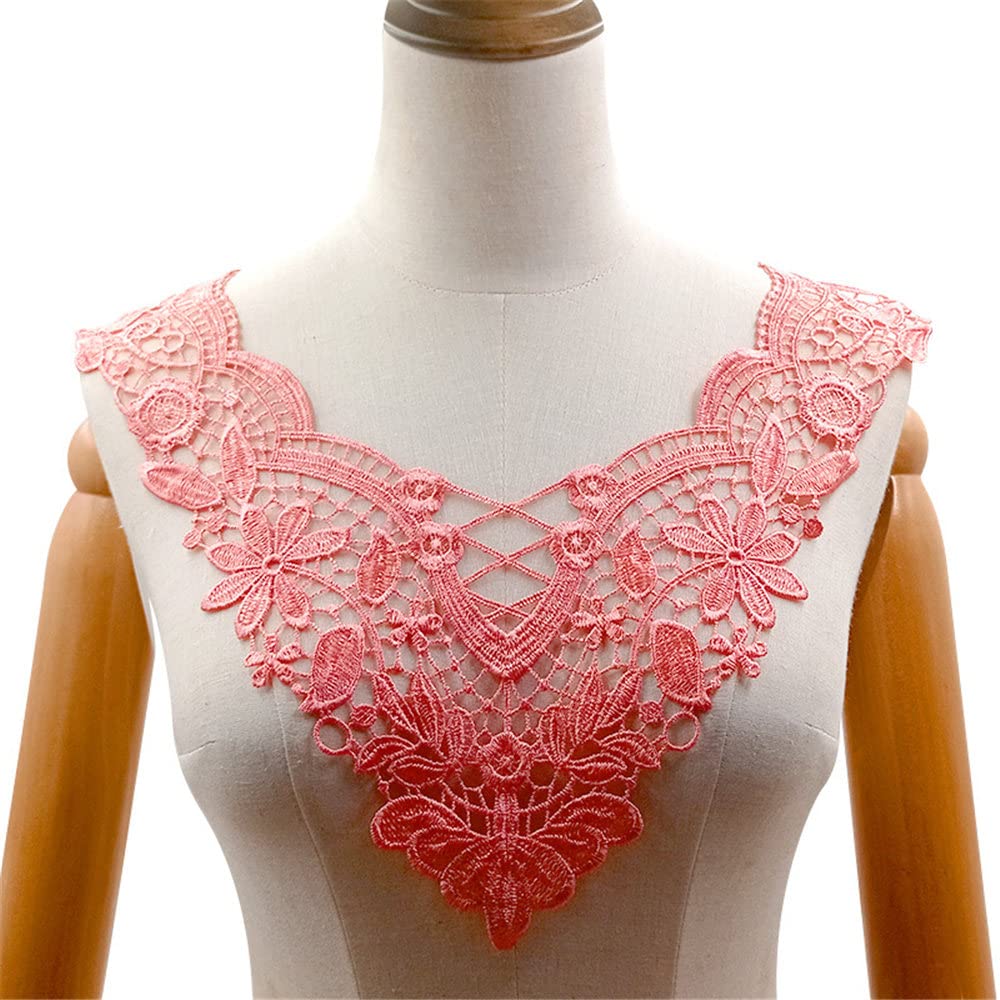 GIVBRO Lace Collar Sewing Patch Embroidered Applique V-neck Fake Collar for Costume DIY Supplies Accessories Wedding Dress Shirt Decoration Pink