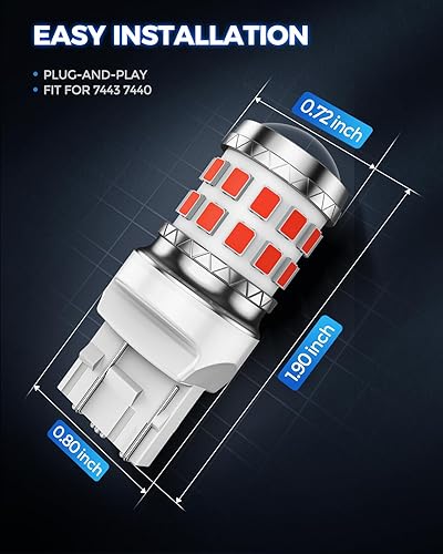 Miniatura 7 de Marsauto 7443 7440 Bombillas LED rojas para luces de freno trasero, T20 7441 7444 992 W21W bombillas LED con reemplazo de proyector, súper brillante