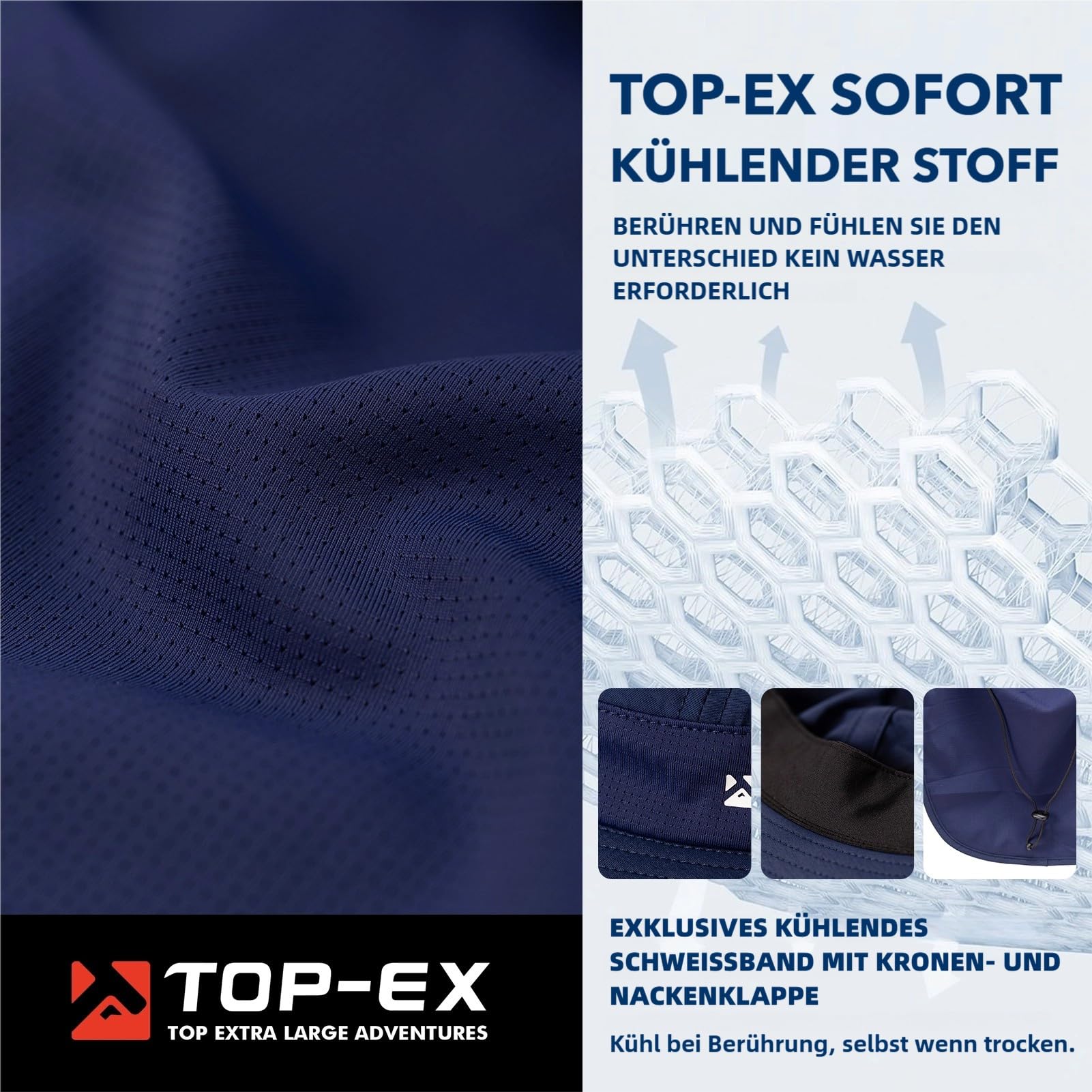 TOP-EX Sombrero de sol para hombre con protección para el cuello, protección UV 50+, sombrero de senderismo con tecnología de refrigeración, ala ancha y plegable, sombrero de pescador de safari para