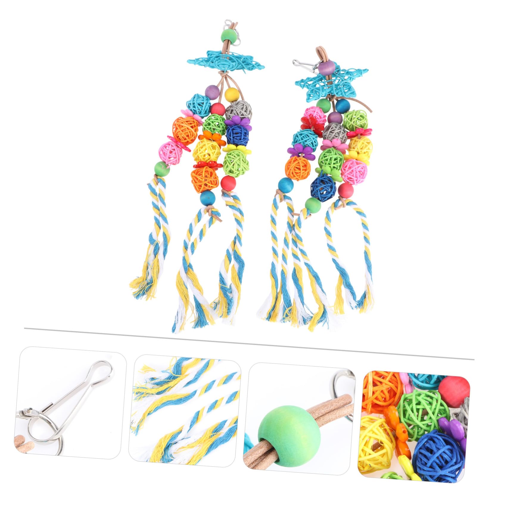 FRCOLOR Lot de 4 petits jouets pour oiseaux, calopsittes, jouets pour cage à oiseaux, jouets à suspendre, jouets à mâcher pour perroquet, balançoire, support en bois