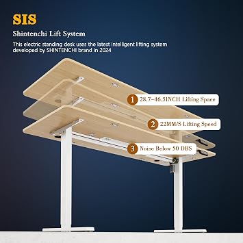 Shintenchi Standing Desk, 63x24 Inch Height Adjustable Electric Sit Stand up Desk, Ergonomic Rising Computer Table, Modern Lift Gaming Desk Workstation for Home Office, White