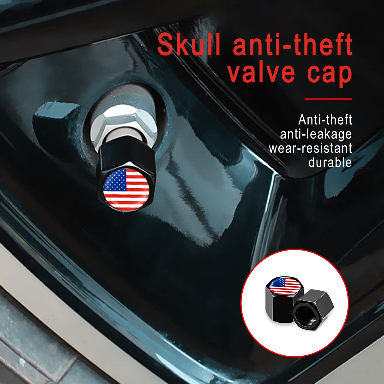 SAMIKIVA Lot De 12 Bouchons De Valve De Pneu Drapeau Américain, Avec Anneau En Caoutchouc O, Housses De Tige Universelles Pour Voitures, SUV, Vélos, Camions, Motos, Joint Hermétique Robuste (noir Et