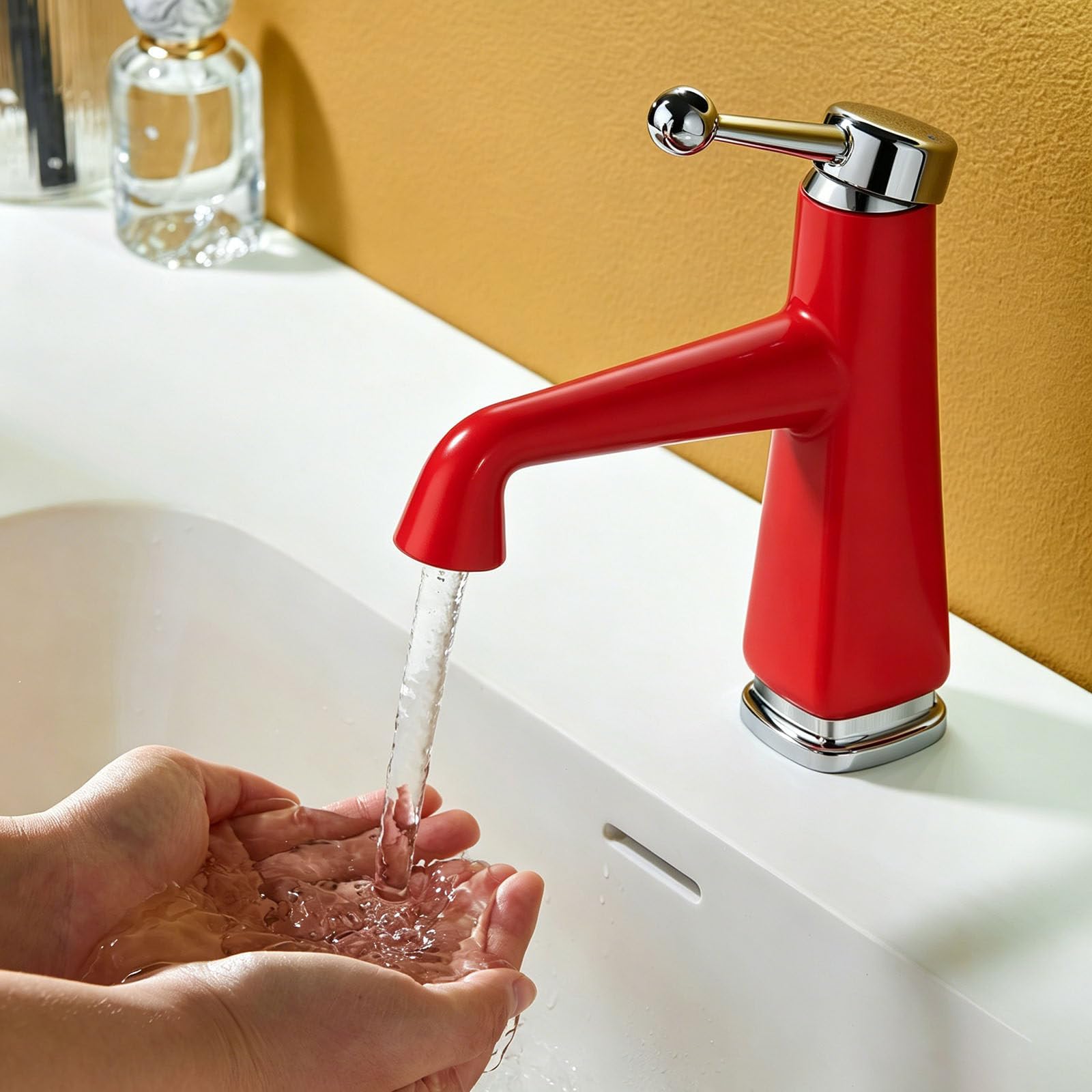 Grifo de Lavabo 1 Orificio, 2 Modos Grifo Mezclador para Lavabo de Baño Agua Fría y Caliente, Grifos para Lavabos de Baño Latón Macizo, Grifo Lavabo Cartucho Cerámico, Grifo de Baño
