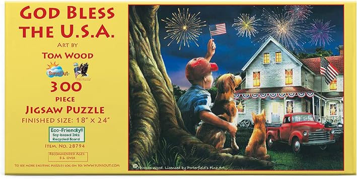 SUNSOUT INC - God Bless the USA - 300 pc Jigsaw Puzzle by Artist Tom Wood - Finished Size 18" x 24" Fourth of July - MPN# 28794