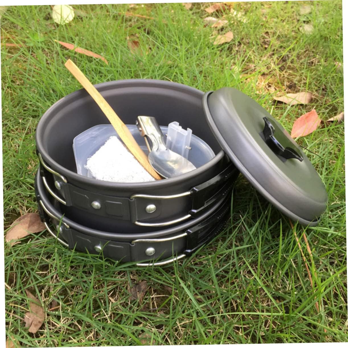 Mikikit One Portable Cookware Kit Camping Cookware Pots Frying Pan Cutlery for Persons Outdoor Cooking Essentials