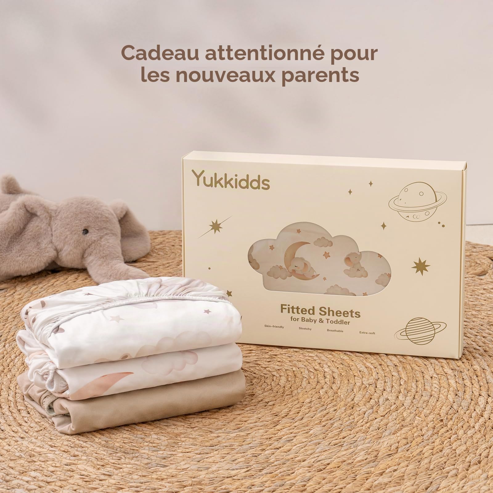 Drap Housse 60x120 Lit Bébé – Lot de 3 Drap Housse Bébé en Microfibre Respirante Drap Lit Bébé Ajustable avec Élastique 360° pour Lit et Berceau Ballon Brun
