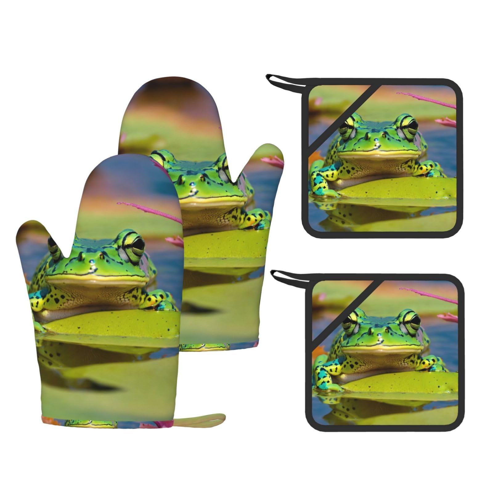 Ensemble de four anti-chaleur lavable : protégez vos mains avec un motif grenouille mignon