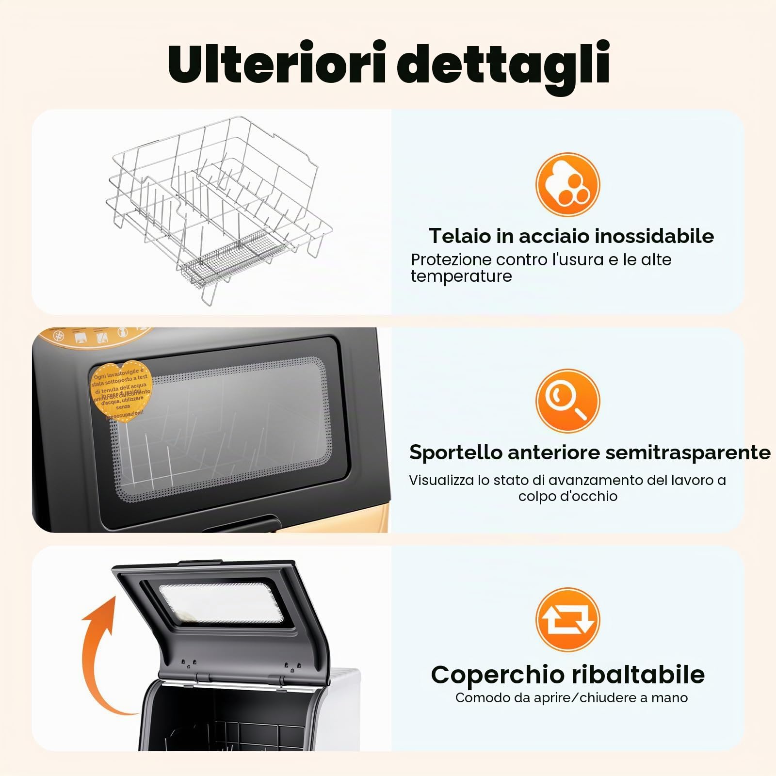 Lavastoviglie da tavolo, 800 W, con 3 programmi per 12-20 piatti, spruzzatore a 360°, mini lavastoviglie per casa, camper, oro