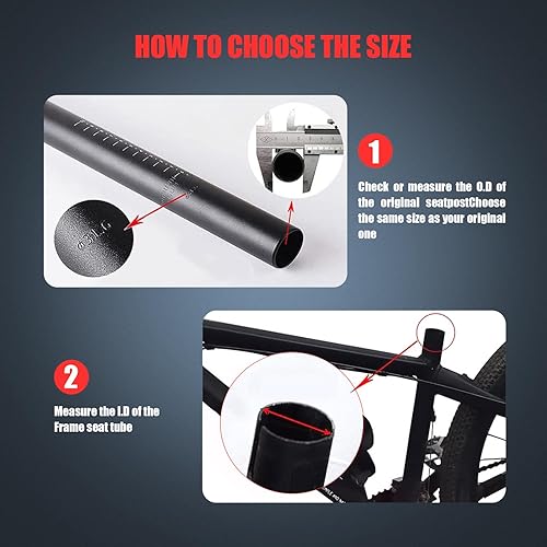 Miniatura 3 de WOWSPORT Tija de asiento de bicicleta 25.427.228.630.91.244 in x 13.780 in aleación de aluminio ligera - ajustable para MTB bicicleta de carretera