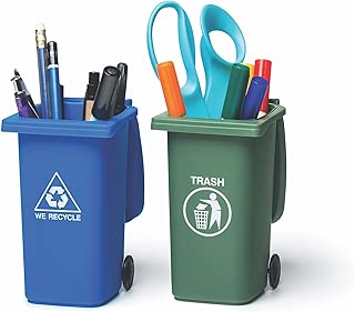 BigMouth Inc The Mini Curbside Trash and Recycle Can Set, 5-inch Tall Desktop Organizer, Pencil Holder for Desk - coolthings.us