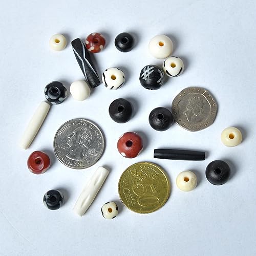 Miniatura 6 de Cuentas de hueso surtidas, 130 piezas talladas a mano para hacer joyas, manualidades, grandes cuentas africanas naturales, suministros de cuentas