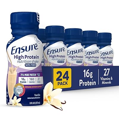 Ensure High Protein Vanilla Nutrition Shake with Fiber, Ready to Drink, 16g Protein and 27 Vitamins and Minerals, 8 fl oz, 24 Pack