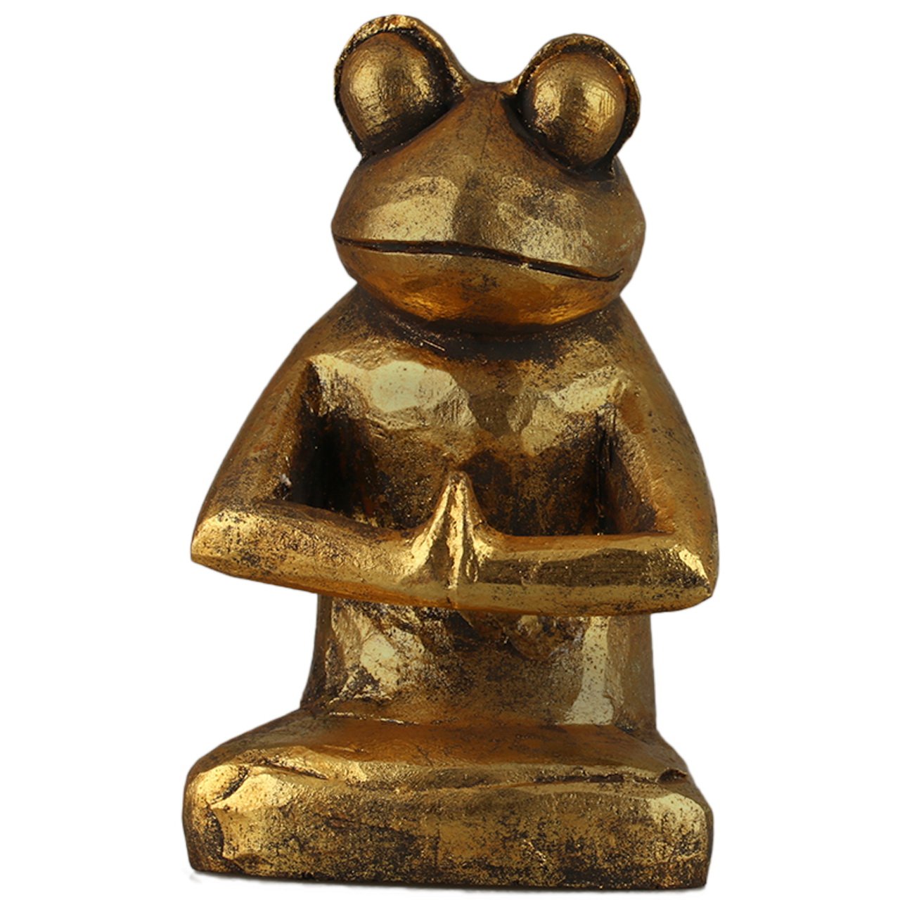 ART-CRAFT Holz-Frosch Meditation aus Albesia Holz antik-Gold