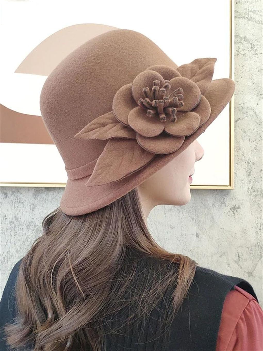 SaoBiiu Autunno Inverno Donna Fedora Cappello Floreale Caldo Secchio Cappello di Lana Caldo Bombetta Fiori Cappello Fedora
