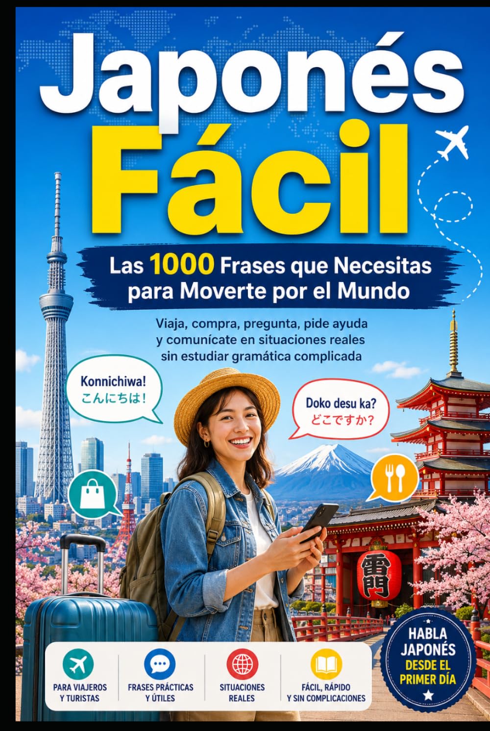 Japonés Fácil: Las 1000 Frases que Necesitas para Moverte por el Mundo: Viaja, compra, pregunta, pide ayuda y comunícate en situaciones reales sin estudiar gramática complicada