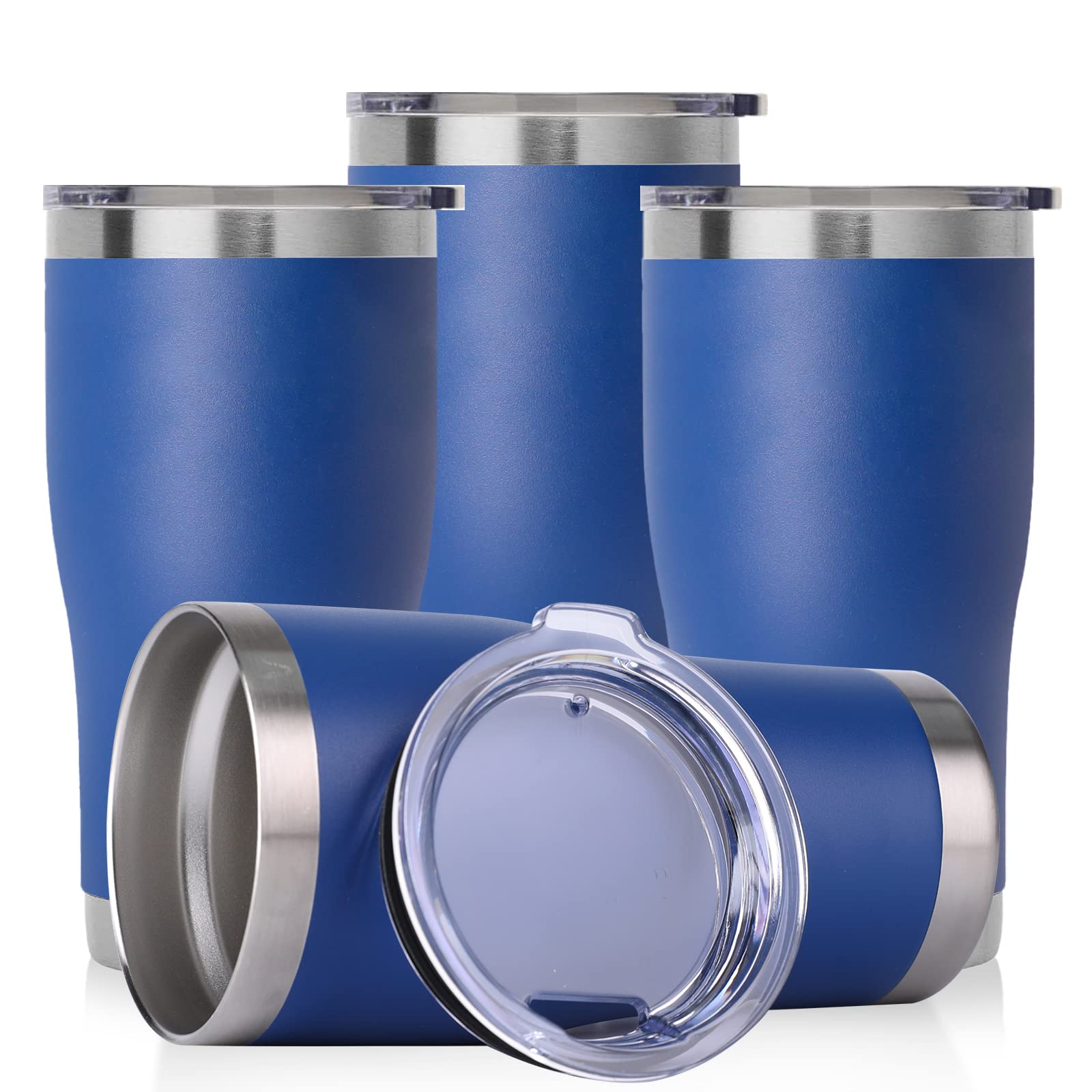 DOMICARE Becher mit Deckel, 590 ml, Edelstahl, doppelwandig, vakuumisoliert, für Kaffee, Reisebecher, pulverbeschichtet, 4 Stück, dunkelblau