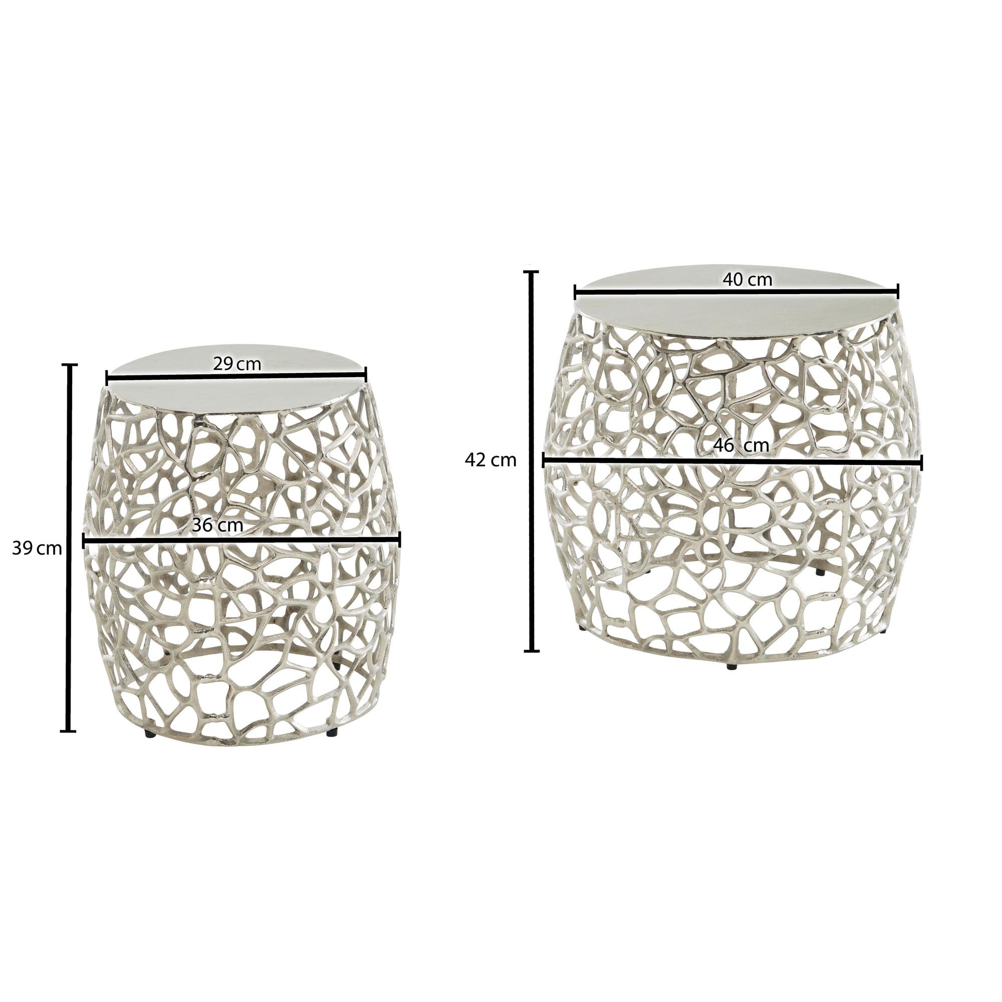 FineBuy Tavolini da Soggiorno Alluminio Tavoli per Salotto Argento | Set di 2 Tavolino Basso Moderno | Tavolinetti da caffè Rotondi