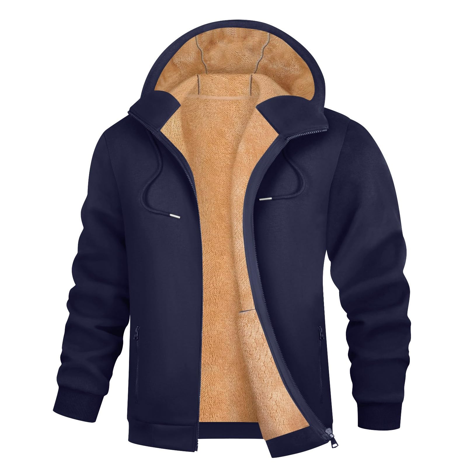 Generico Felpa Uomo Zip Cappuccio,Felpa con Cappuccio in Pile Calda E Morbida Invernale Comoda A Maniche Lunghe Casual Sportiva da Indossare All'Aperto