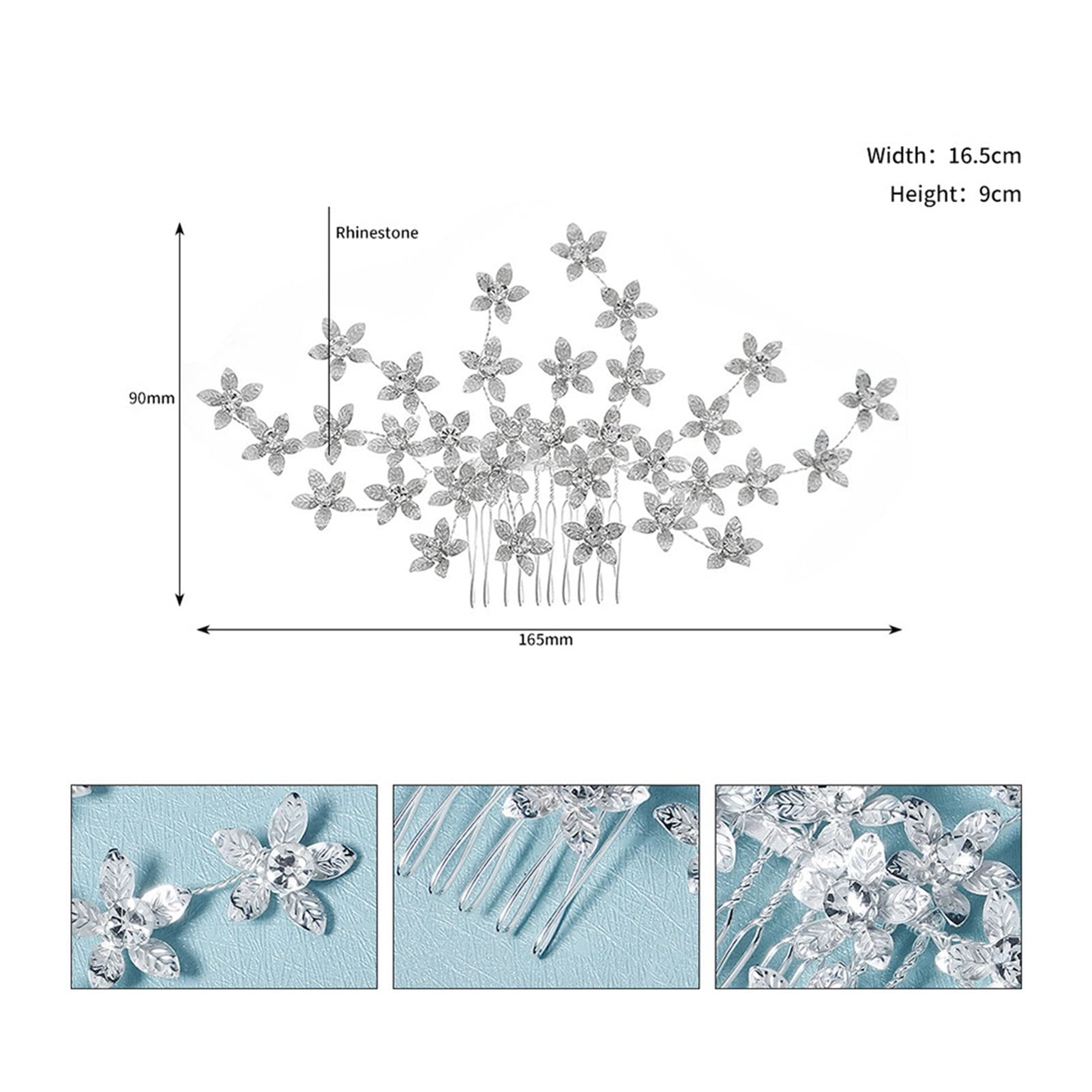 Capelli fioriti con Diamante Pettine Crystal Flower Lady Belierry Fare di Nozze Parti for Capelli Rhinestones Pettine (Metal Color : Silver)