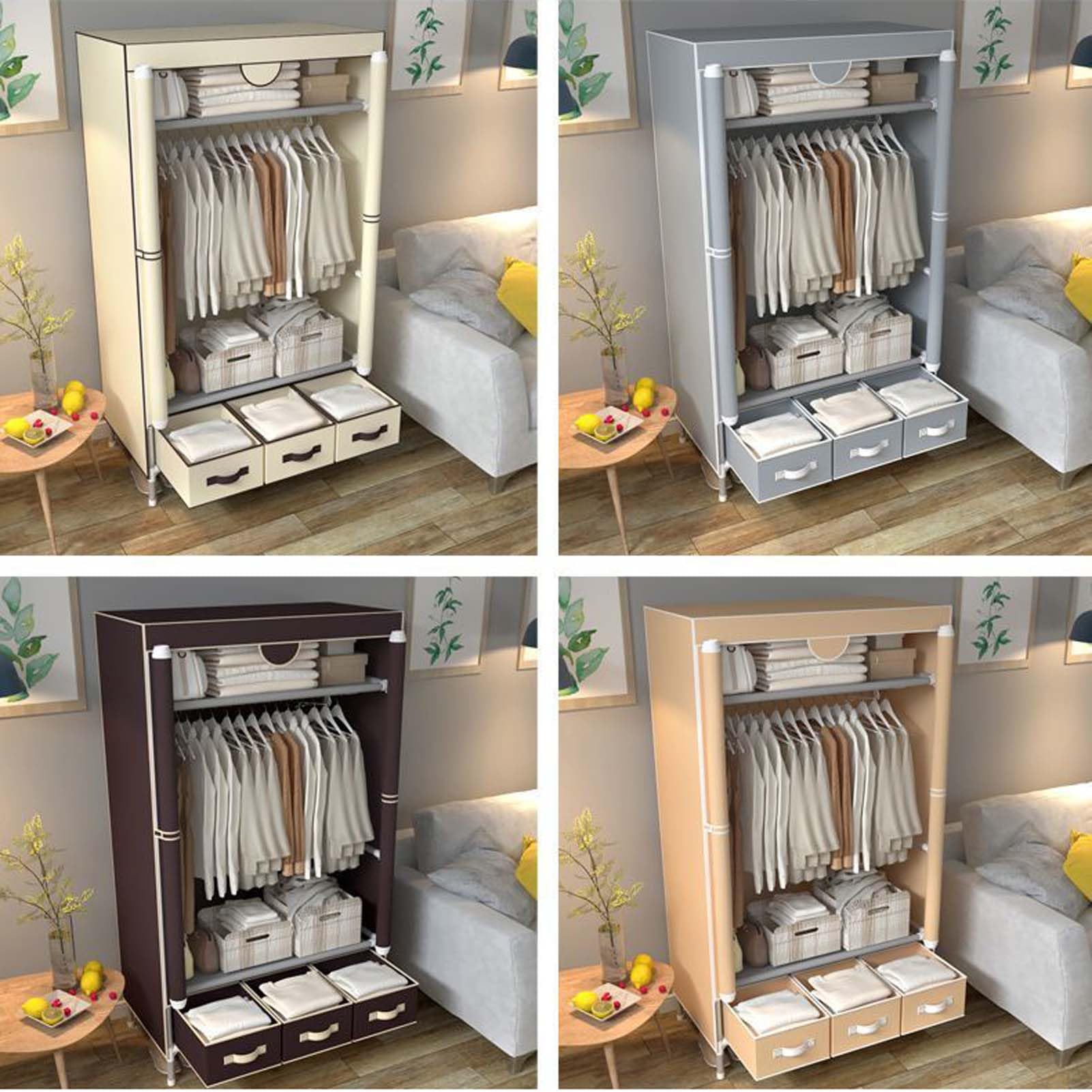 Stoff Kleiderschrank, Stoffschrank mit Kleiderstange, Tragbarer Kleiderschrank Diverse Farben, für Aufbewahrung, Taschen, Schlafzimmer, Ankleidezimmer (C 90cm)