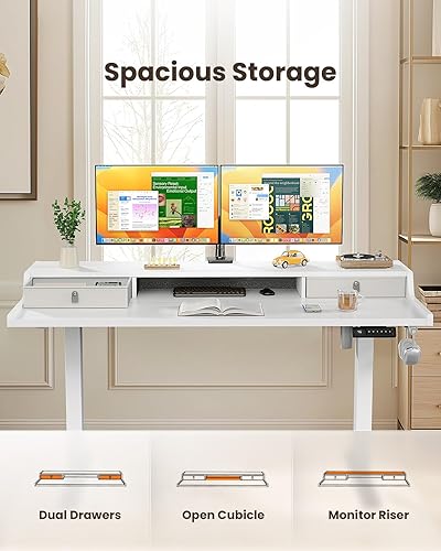 Miniatura 6 de ErGear - Escritorio eléctrico de pie con cajones, mesa de juego de 48" x 24" compatible con soporte para monitor, escritorios de pie, escritorio de