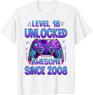 Level 18 Unlocked Video Gamer 18th Birthday 18 Years Old T-Shirt