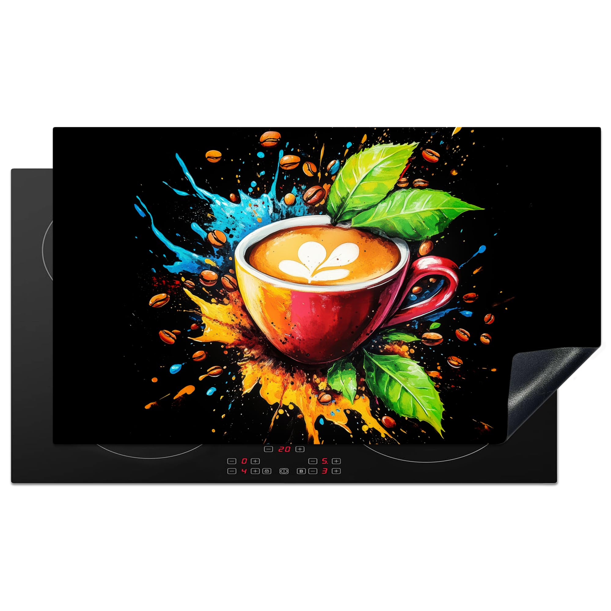 KitchenYeah© Induction Hob Protector Mat 20.5"x35.4" / 90x52 cm Cooker Top Protectors Cover Ceramic Covers Electric Hobs Vinyl Coffee - Graffiti - Drink - Abstract