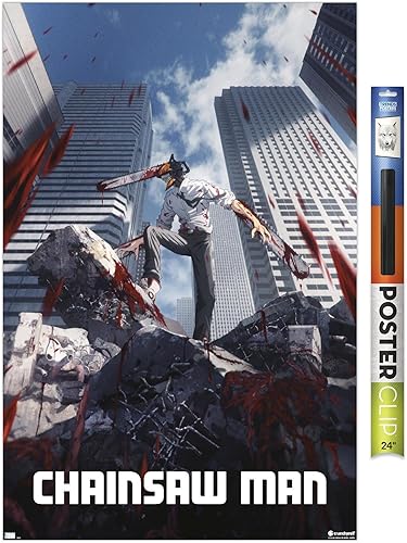 Trends International Chainsaw Man - Póster de pared de arte clave, 34 pulgadas de largo x 22.4 W, paquete de póster y clip prémium