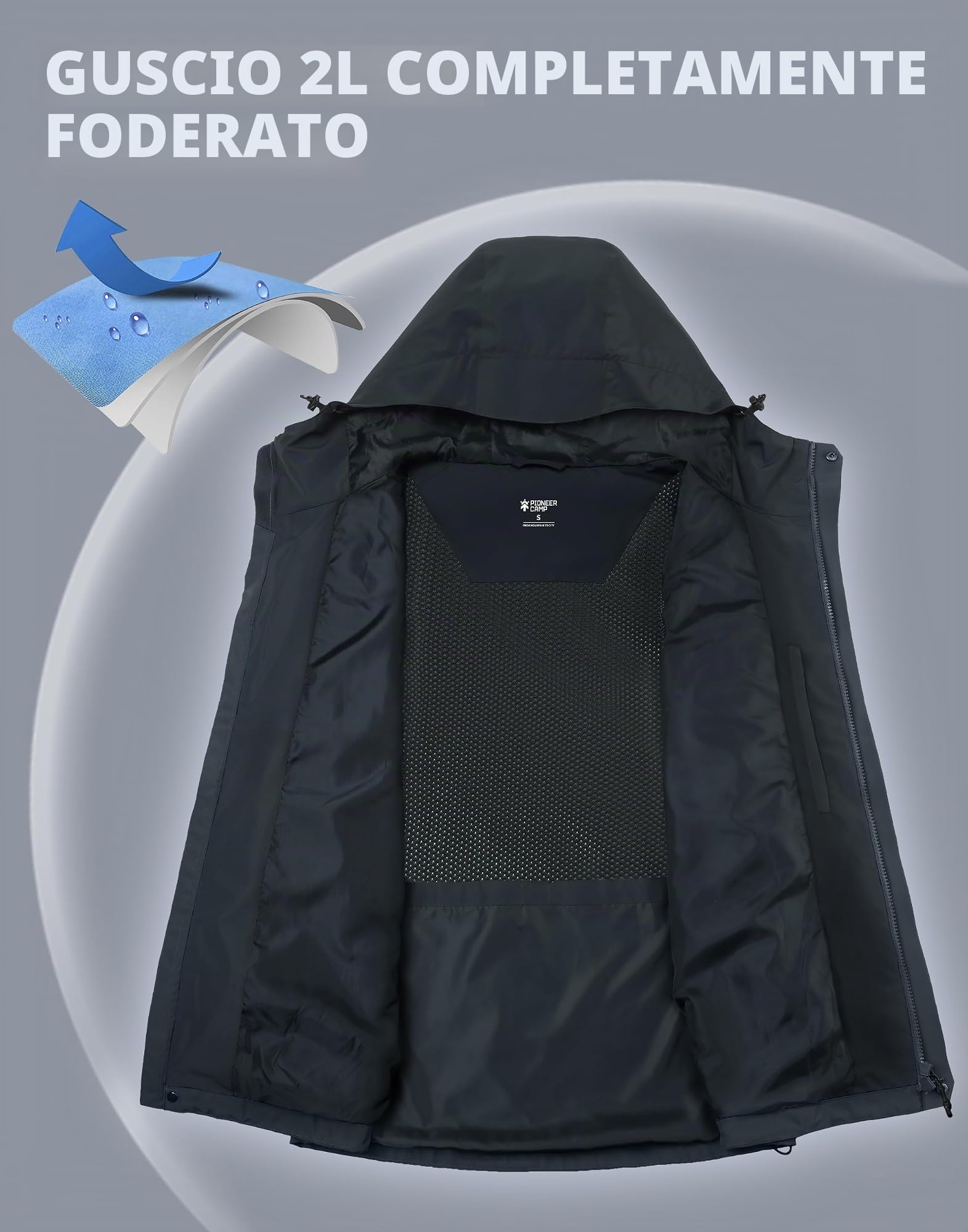 Pioneer Camp Giacca impermeabile traspirante da uomo con cappuccio 4 tasche