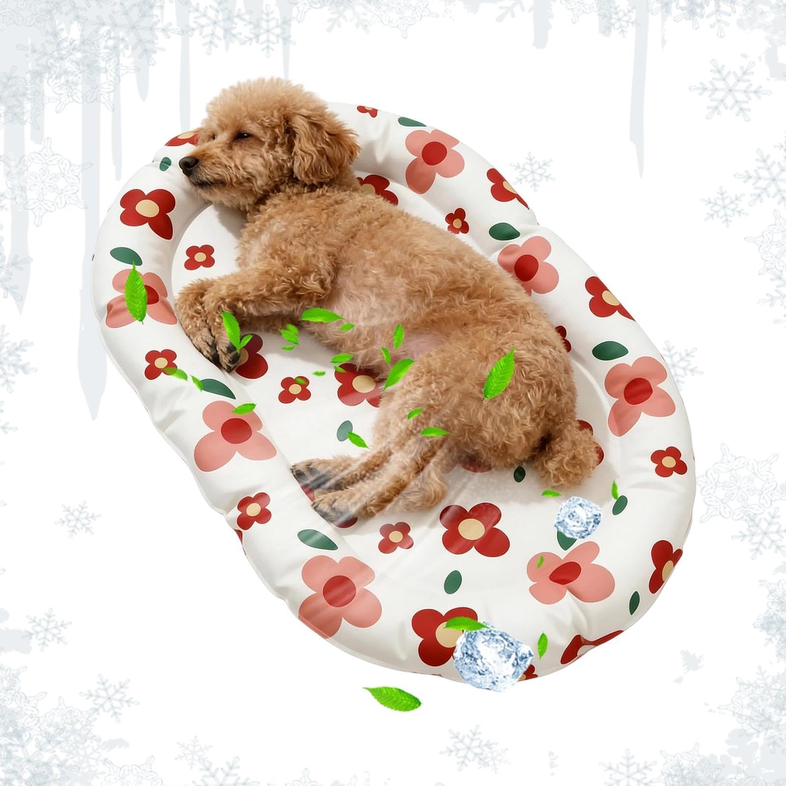 Tappetino Rinfrescante per Cani Cuscino Portatile con Motivo Floreale | Tappetino Pet Esterno Per Cani Anziani Cuccioli Gatti Trasportino Auto Cane Giardino Camera da