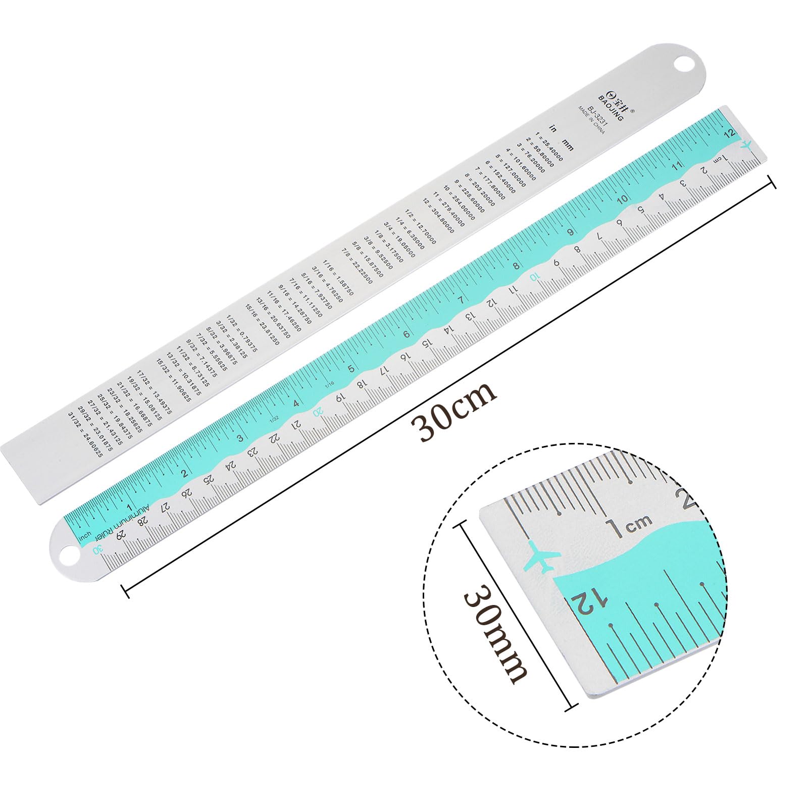 Reglas De Acero Inoxidable - 2 Unidades, 30 Cm (12 Pulgadas), Doble Escala Métrica Y Pulgadas
