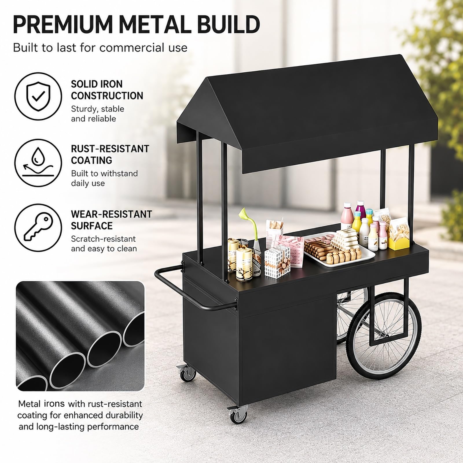 Puesto Ambulante con Toldo – Carrito de Venta con Techo, Stand Expositor para Mercadillos, Puesto para Exterior con Toldo, Stand de Venta(White,140x60x200cm/55x24x79in)