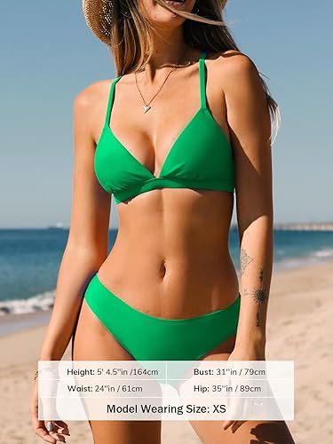Miniatura 3 de CUPSHE - Conjunto de bikini de dos piezas para mujer traje de baño con cuello en V, bajo con diseño cruzado, tirantes delgados y atadura trasera