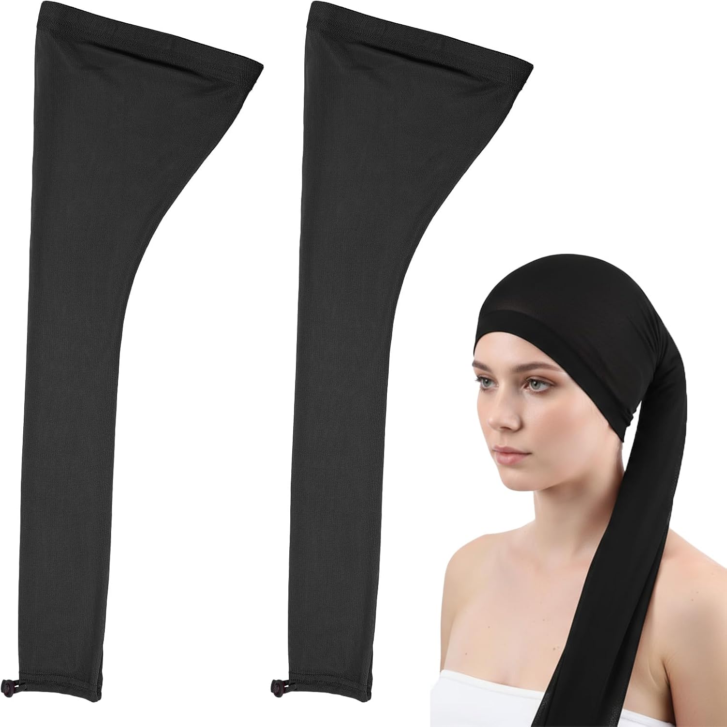 2pcs Hairweave Sleeve for Locs, Breathable Hair Weave Sleeve for Locs, Long Haircare Sleeves for Braids & Wigs Women (Black)