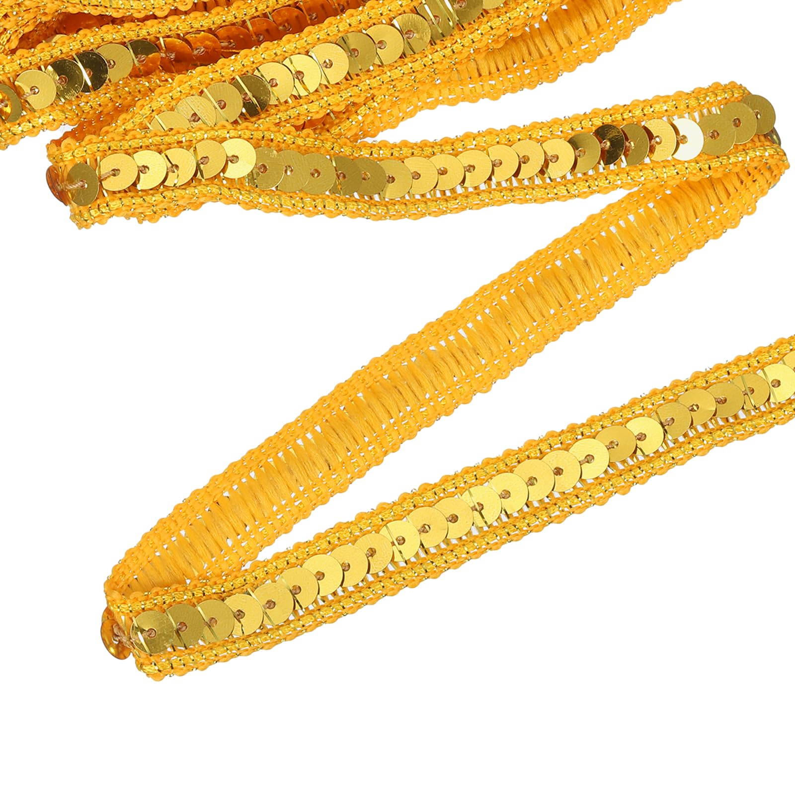 sourcing map 16 Yard Sequins Trim Ribbon 0.5 Inch Sequin Gimp Braid Trim Spangle Flat Sequins Paillette Fabric Flat Trims Strips for Crafts Sewing Clothes Home Party Decoration, Yellow Gold