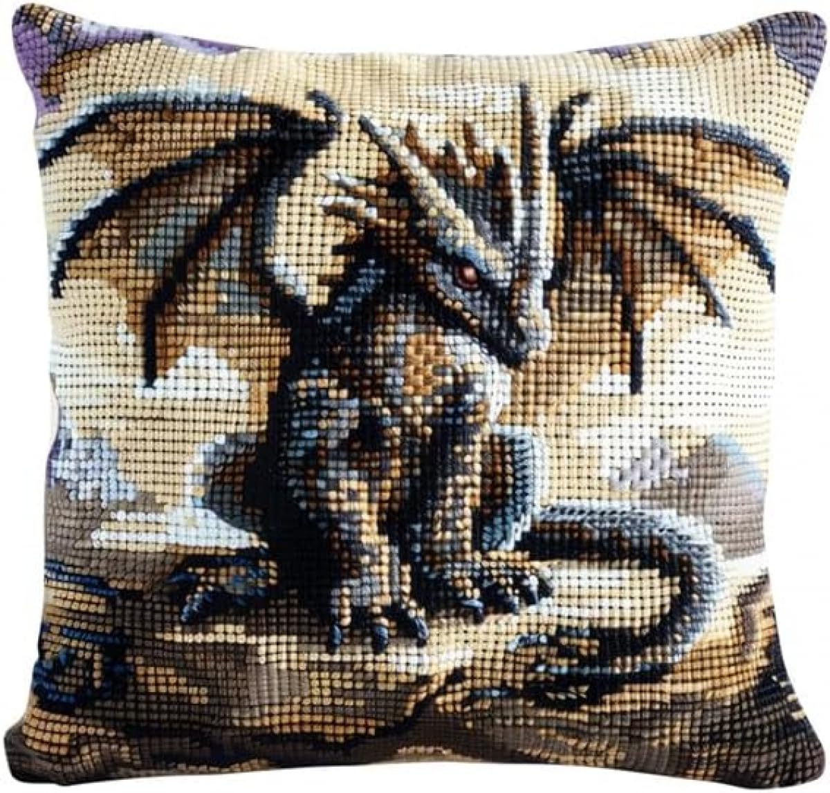 Rkflgew Colore Diy Hook Latch Kit Cartoon Dragon Animal Diy Latch Hook Cushion Kit Beginners Adults Teenager Embroidery Home Decoration Tapestry Set 43X43cm
