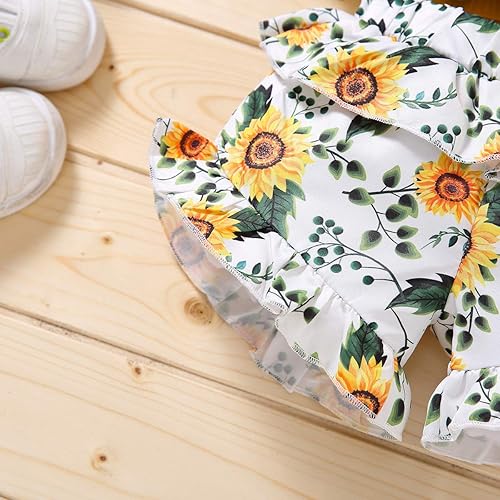 Miniatura 5 de FYBITBO Conjunto de 2 piezas de ropa de verano para bebés y niñas pequeñas, camiseta sin mangas y pantalones cortos florales
