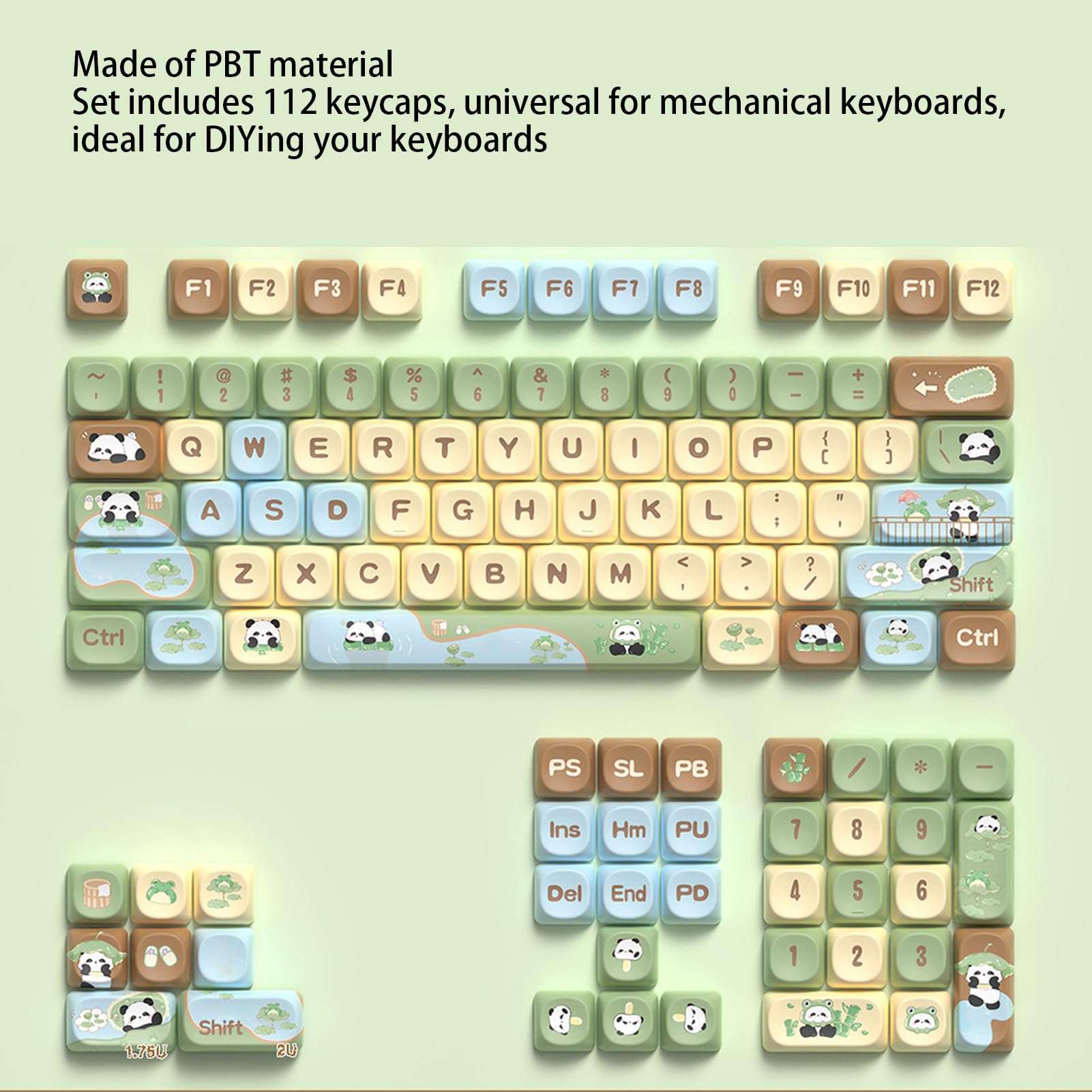 Luocute Copritasti PBT, 112 Tasti Panda Cartoon Sublimazione Copritasti Altezza MCA, con Sublimazione Completa su Lati