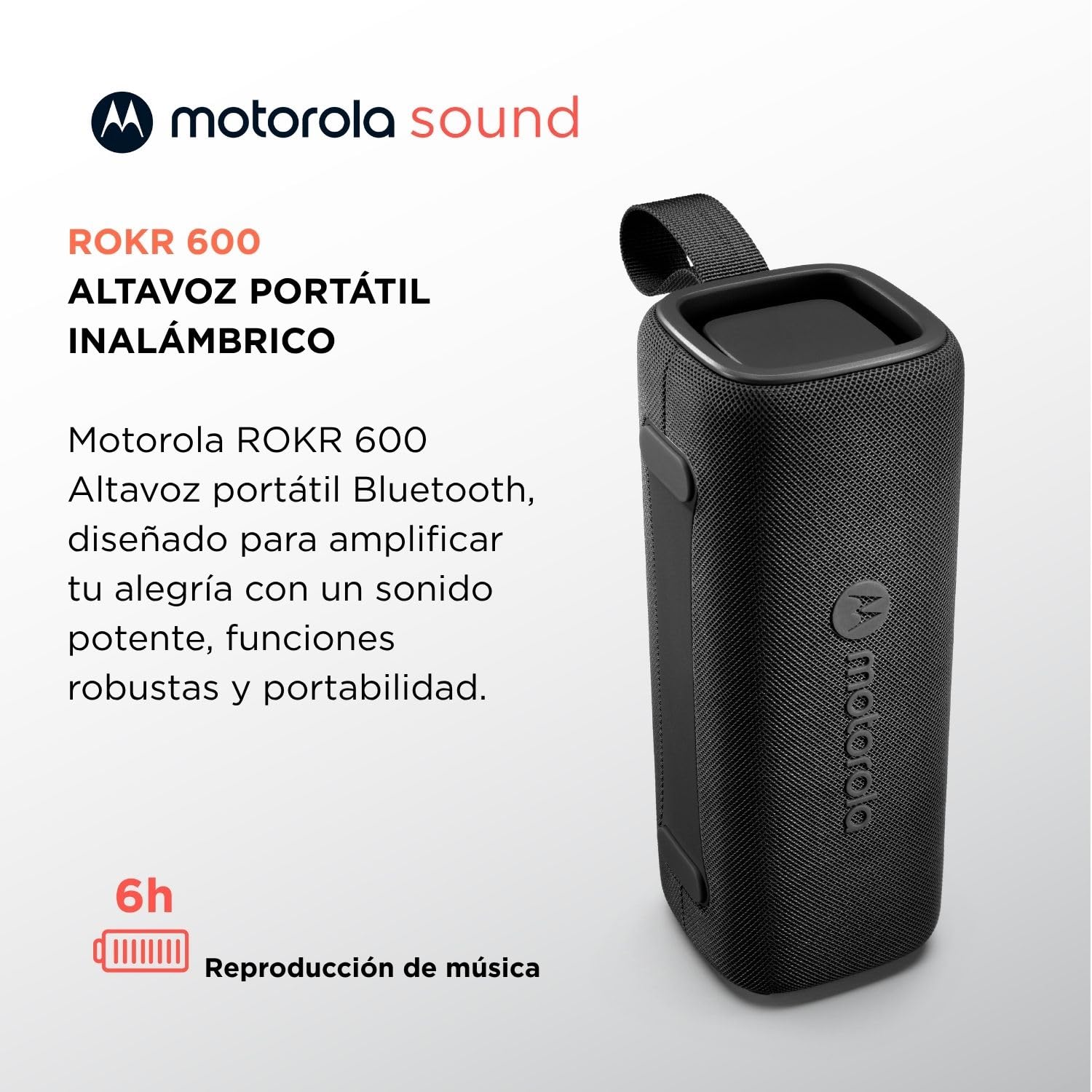 Motorola Sound - Altavoz Inalámbrico Bluetooth ROKR 600 - Potente Sonido de 30W, Resistente al Agua y Polvo, Función Broadcast para Conectar 20+ Altavoces, 6 Horas de Reproducción, Negro