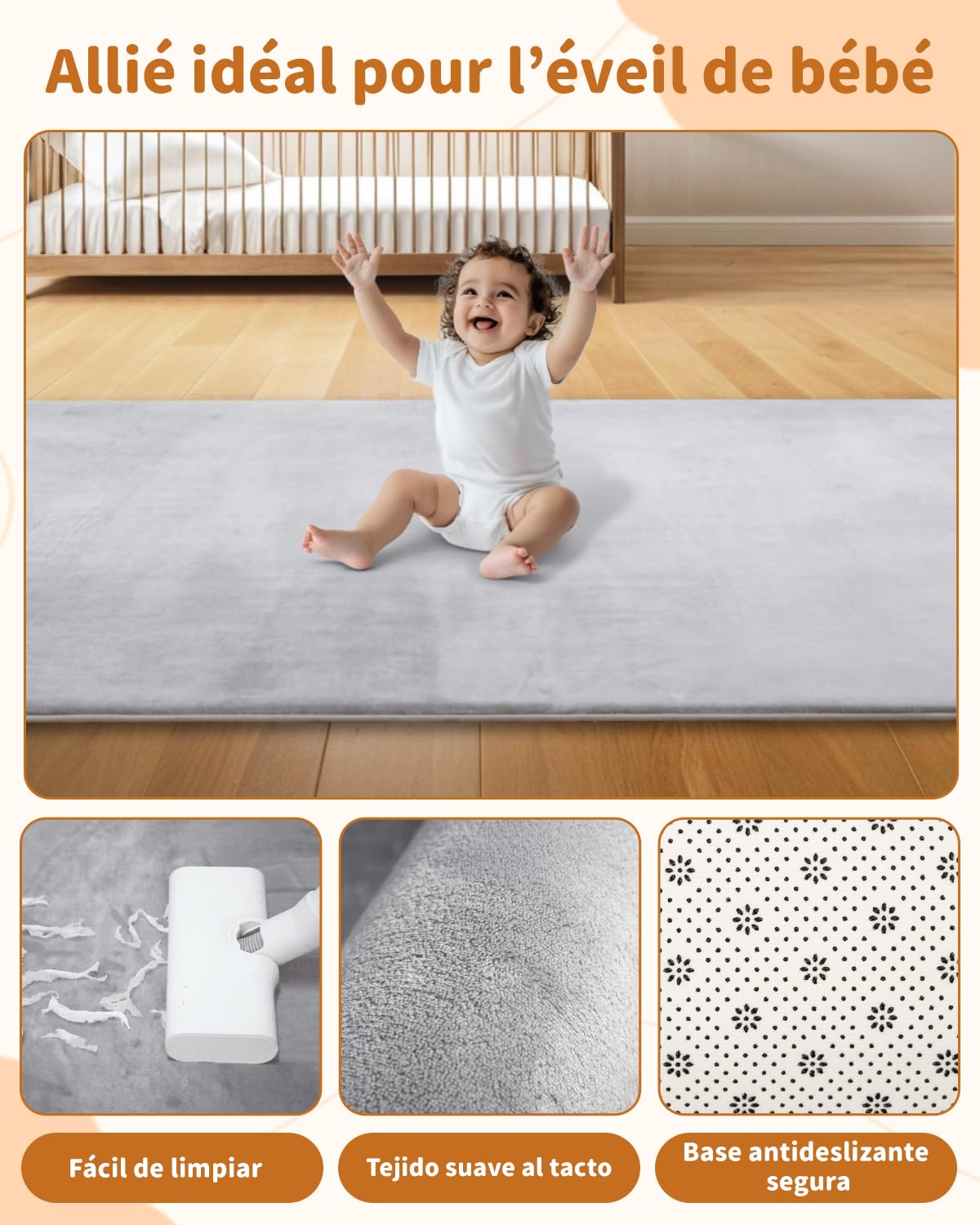 Tappeto Gioco Bambini,Spessi Tappeto Gioco Neonato Imbottitura In Foam & Superficie Morbida,Base Antiscivolo,Facile Da Pulire,Tappeto Tummy Time Per Cameretta Recinto,150cm x180cm,Grigio